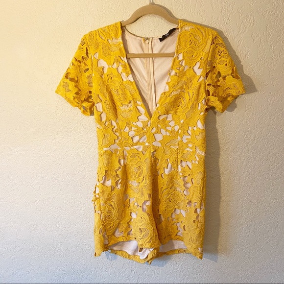 ASOS Pants - Missguided Plunge Yellow Lace Romper